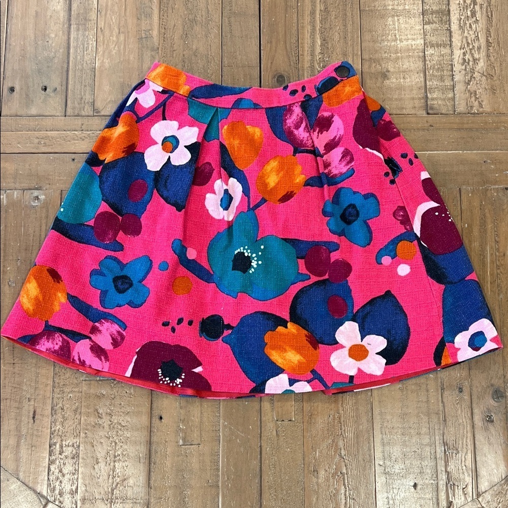 Catimini Pink Floral A-Line Skirt girls 14 colorful textured